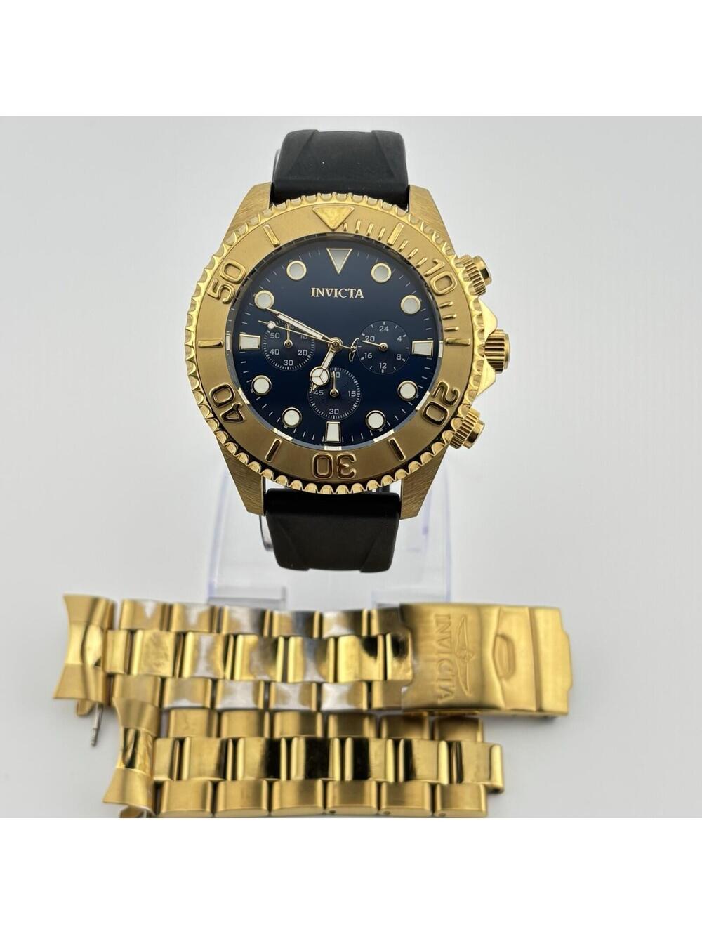 Invicta Pro Diver 36974 Gold-Tone Blue Dial 47mm Chronograph Watch w/ Black Band